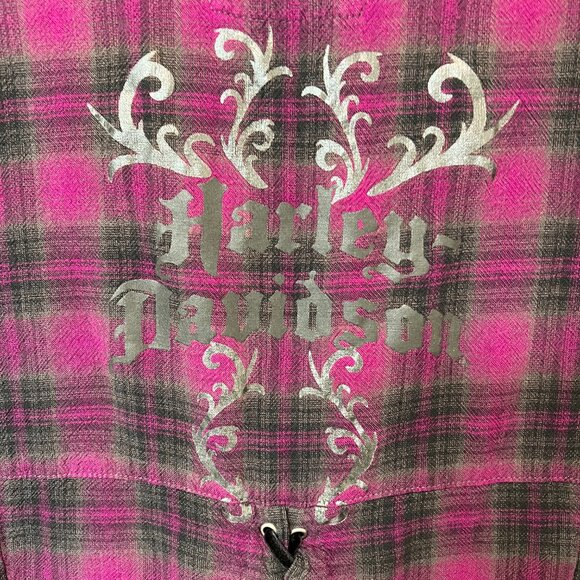 Harley-Davidson, Zippered Tank Top, Purple Black Plaid, Tank Top, Size L - Picture 3 of 6